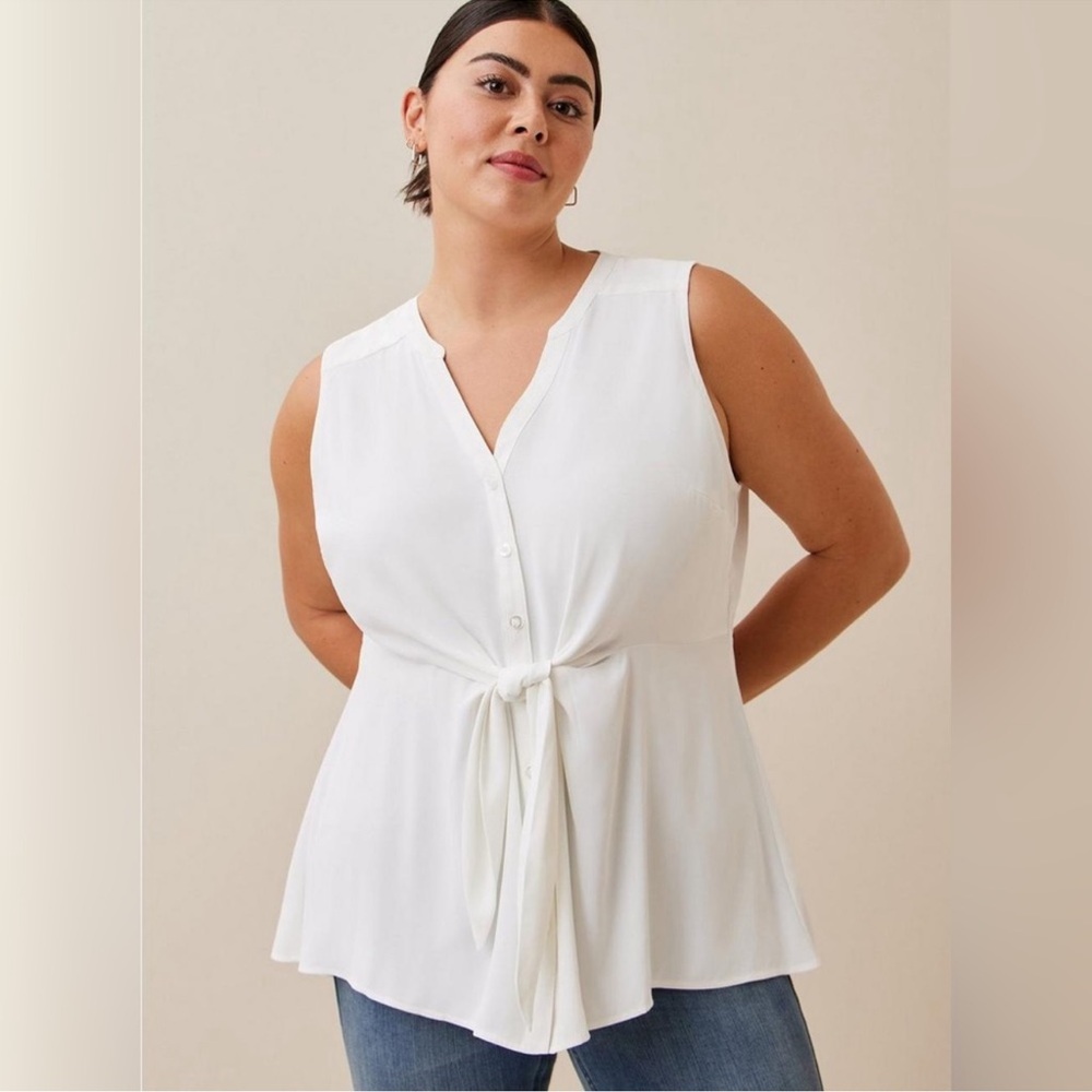 Torrid Georgette White Sleeveless Tie-Front Top